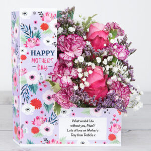 Mother's Day Flowercard with Dutch Roses and Bi-Purple Spray Carnations.
